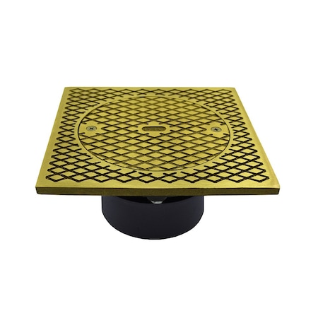 Jones Stephens 4in. PVC Inside Pipe Fit Base Cleanout with 3in. Plastic Spud and 7in. Polished Brass Cover C59028